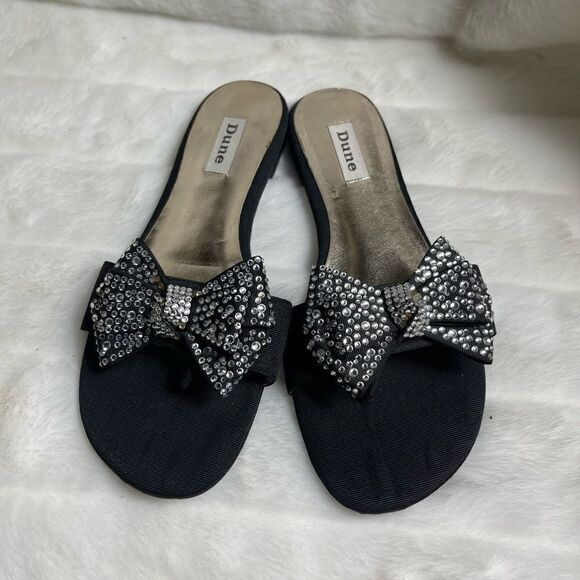 Dune black gros grain fabric thong sandals embellished rhinestones bows … - Picture 1 of 11